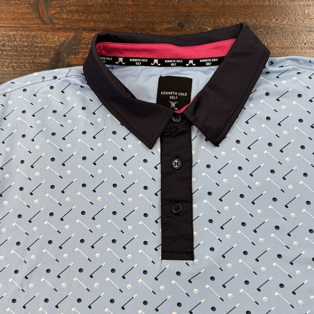 Kenneth Cole Mens XL Performance Golf Club Print Polo UPF +50 Moisture Wick NWT - Picture 2 of 11